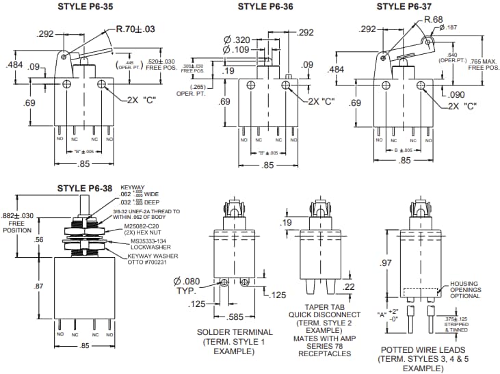 Mechanical Drawing - OTTO P6-3 Subminiature Sealed Limit Switches