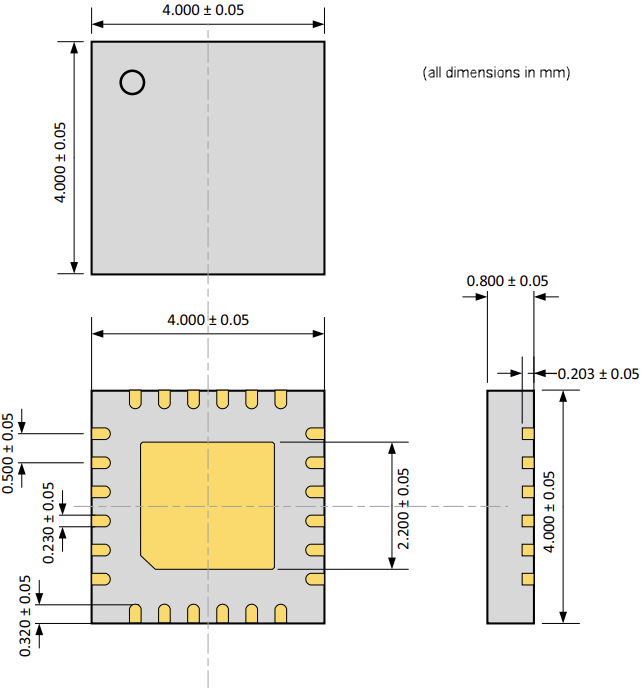 Mechanical Drawing - e-peas AEM00920 Ultra-Efficient Energy PMIC