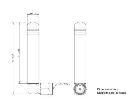 Mechanical Drawing - TE Connectivity / Linx Technologies Mini Cellular Whip Antennas