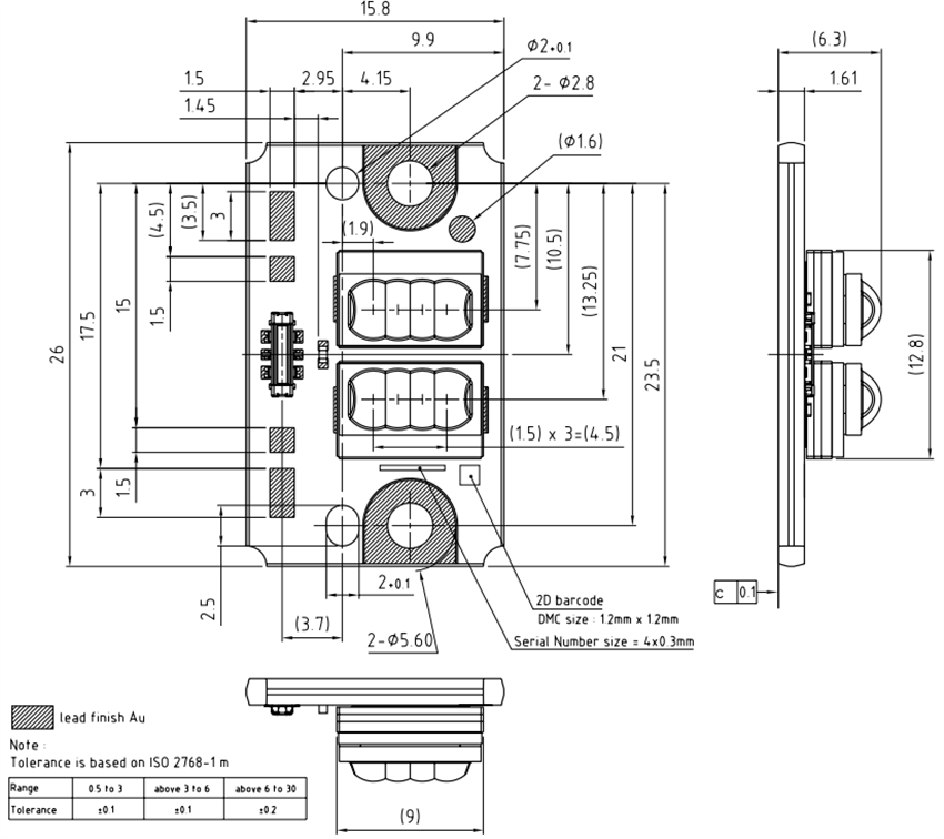 Mechanical Drawing - ams OSRAM PLPM7 Vegalas™ Power Multi-Die Edge Emitting Laser