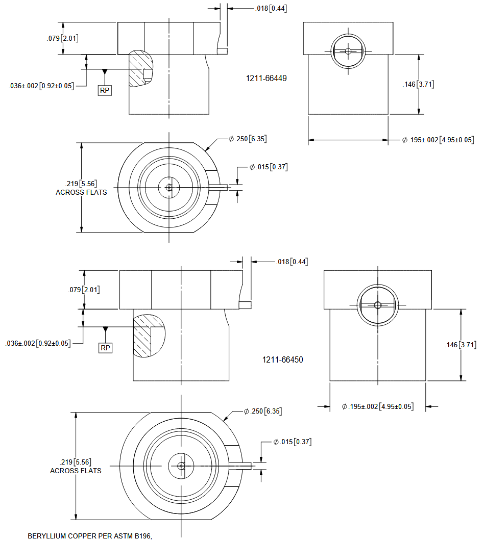 Mechanical Drawing - Amphenol / SV Microwave Reverse-Mount Thru-Hole RF PCB Connectors
