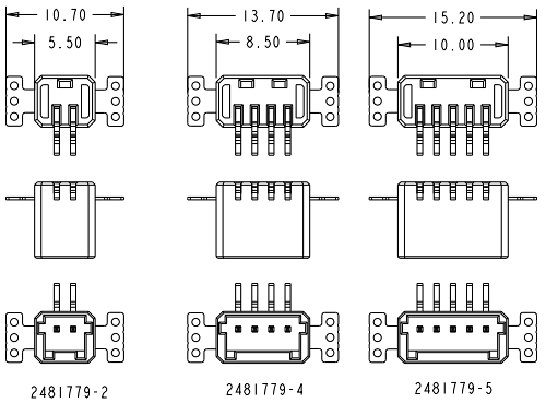 Mechanical Drawing - TE Connectivity Mini CT Low-Profile Inverted Through-Board Headers