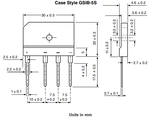 Mechanical Drawing - Vishay Semiconductors GSIB15x Bridge Rectifiers