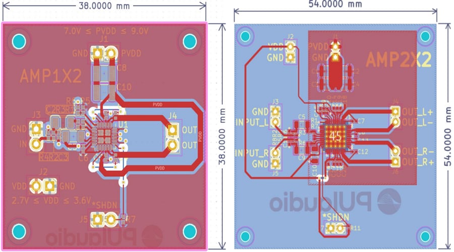 Mechanical Drawing - PUI Audio AMP1X2 & AMP2X2 Audio Amplifier Evaluation Boards