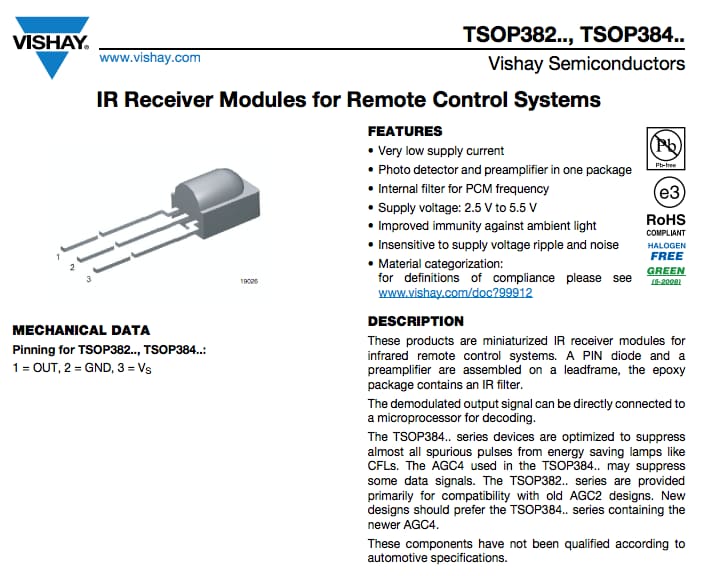 Vishay IR Receiver Datasheet